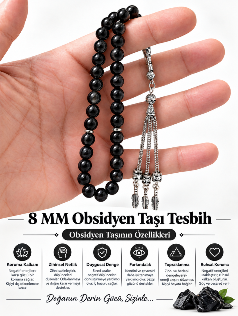 8 MM Doğaltaş Obsidyen Tesbih