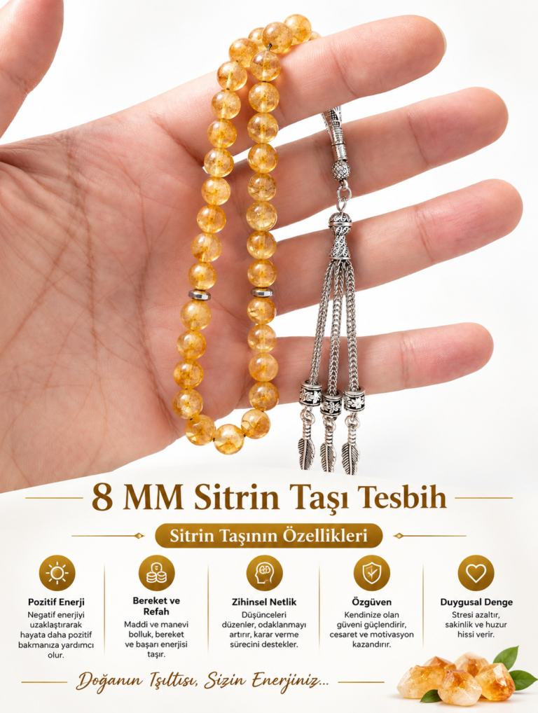 8 MM Doğaltaş Sitrin Tesbih