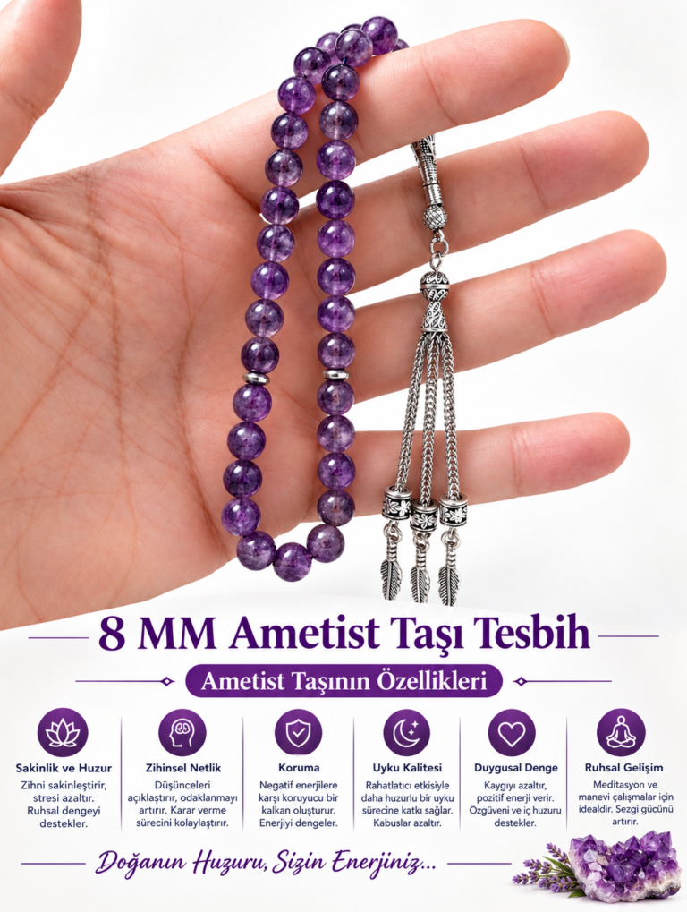 8 MM Doğaltaş Ametist Tesbih