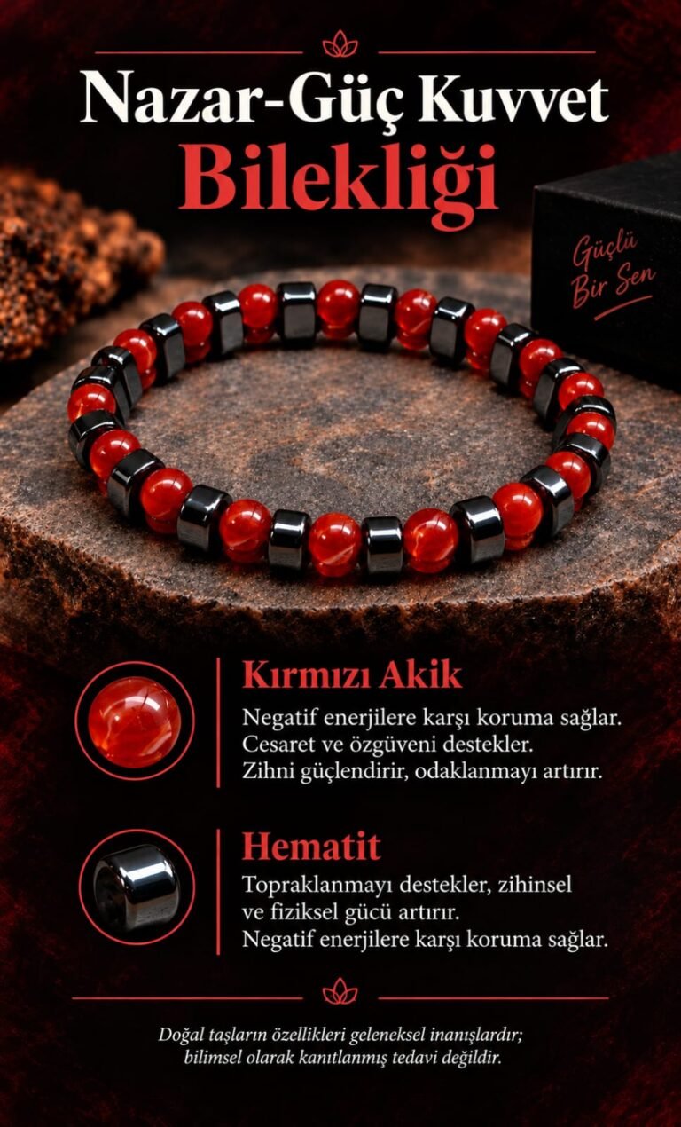 Kırmızı Akik ve Hematit Bileklik